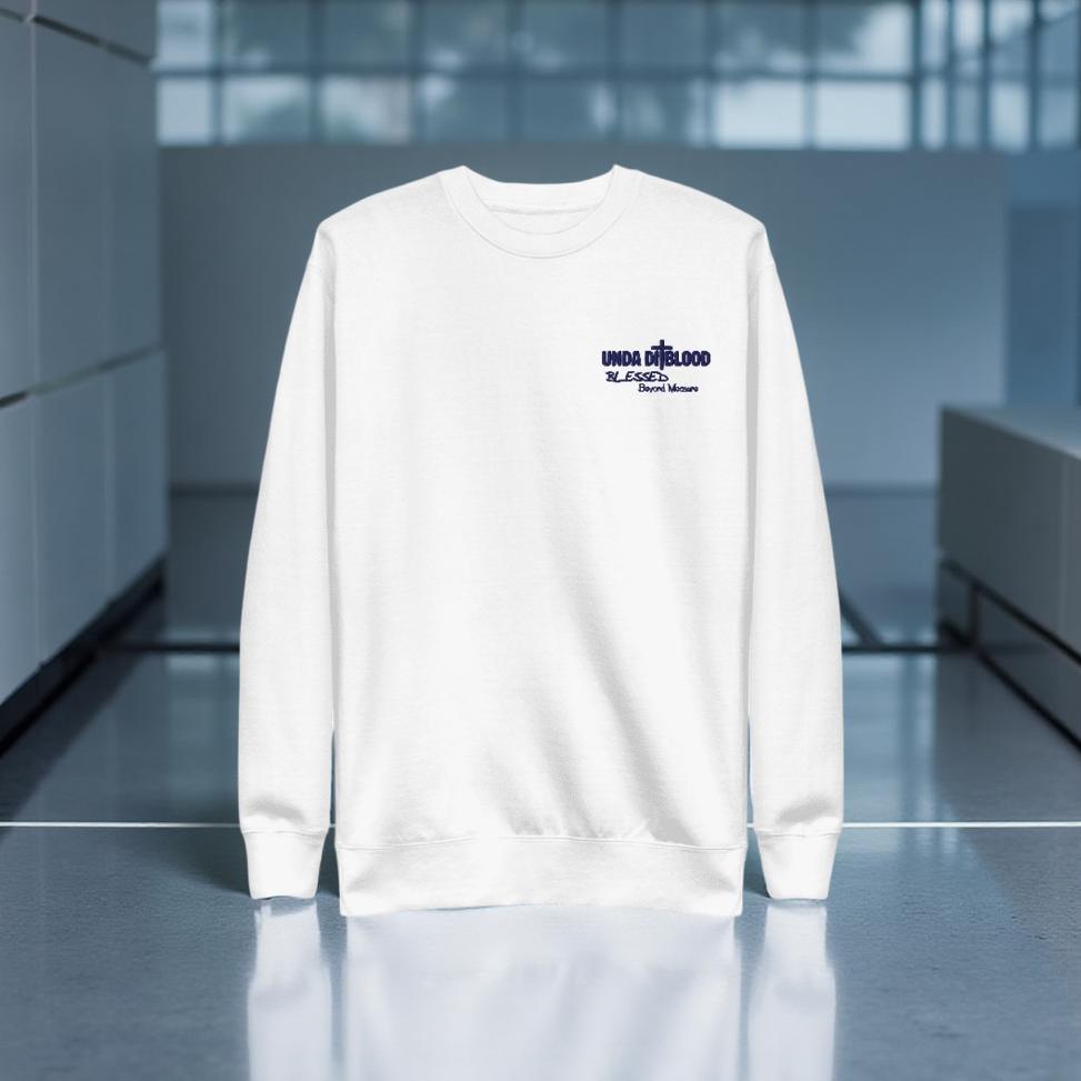 Blessed Beyond Measure The Cross/Unda Di Blood Navy Embroidery Unisex Premium Sweatshirt