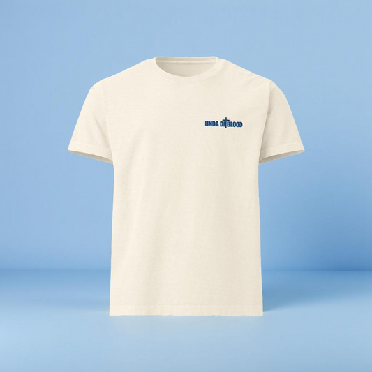 Simple Blue Embroidery Unda Di Blood Unisex oversized t-shirt