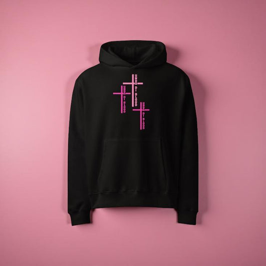 Three Pink Crosses Unda Di Blood Print Oversized heavyweight hoodie