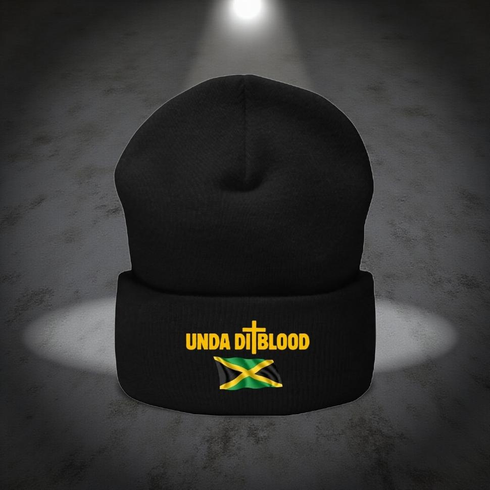 Jamaica Flag Unda Di Blood Embroidered Cuffed Beanie