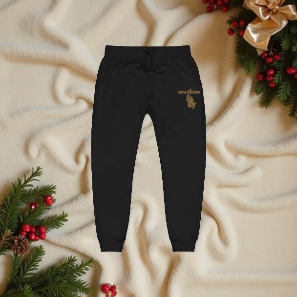 Introducing the Brand Unda Di Blood A Praying Hand Embroidery Unisex fleece sweatpants