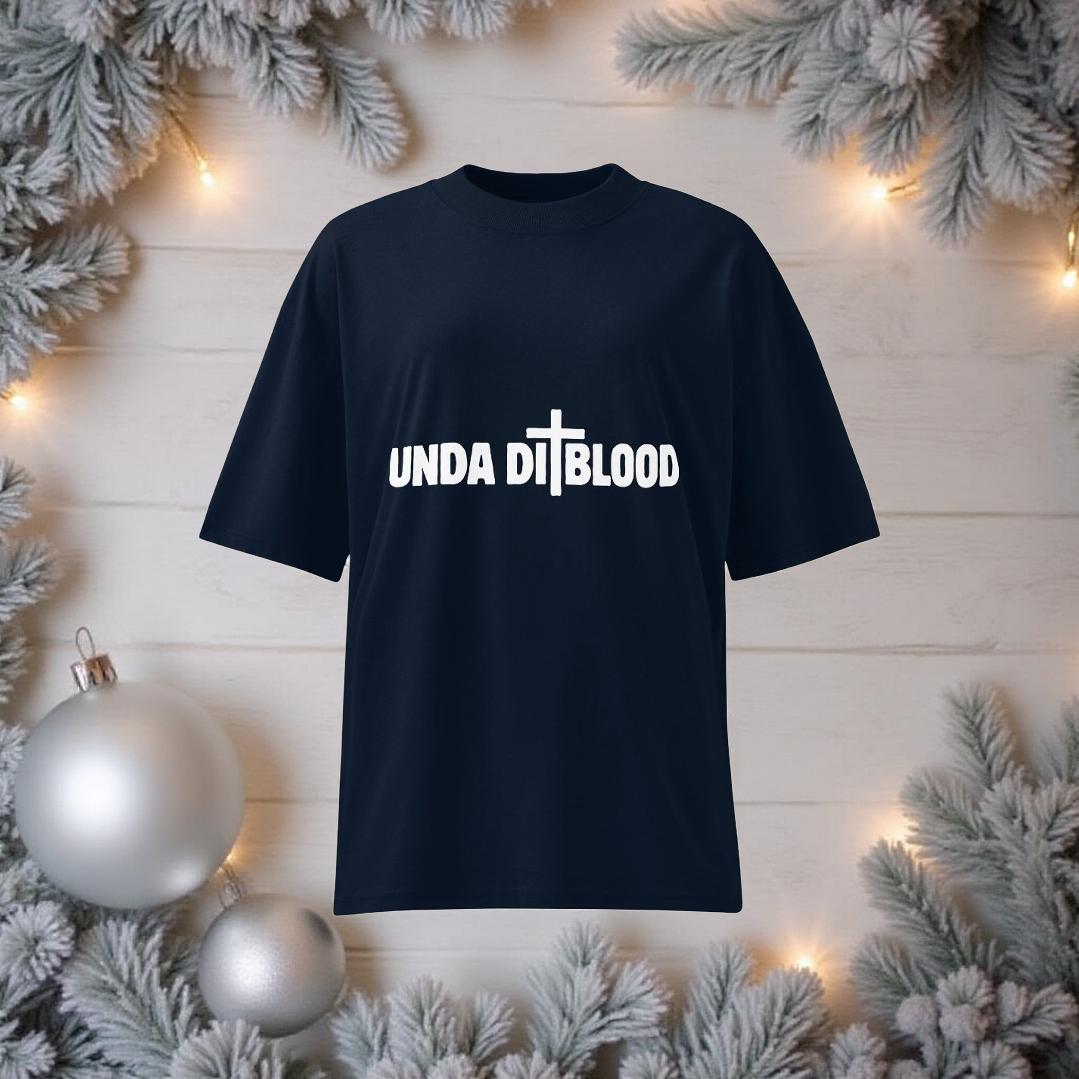 A CEO's Navy and White Print Unda Di Blood Unisex organic oversized high neck t-shirt