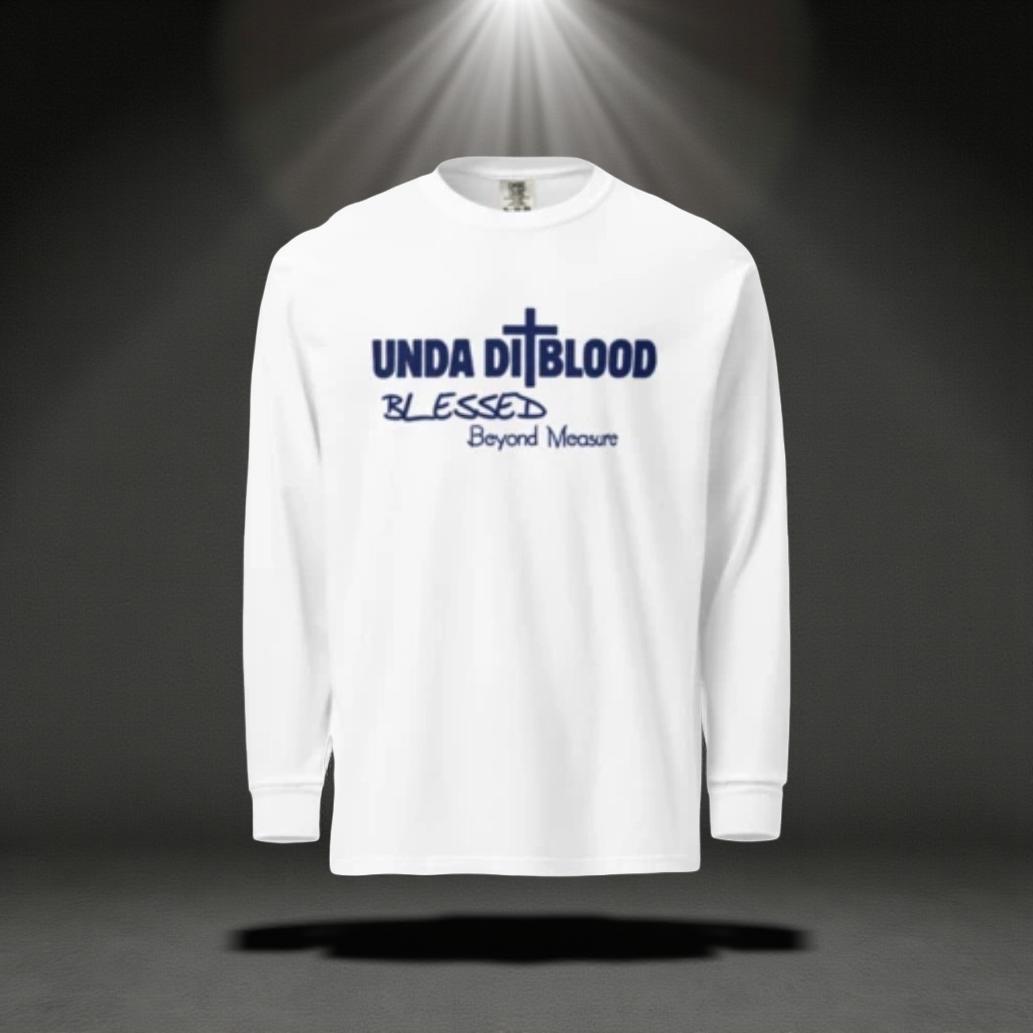 Blessed Beyond Measure Unda Di Blood Print Garment-dyed heavyweight long-sleeve shirt