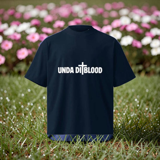 A CEO's Navy and White Print Unda Di Blood Unisex organic oversized high neck t-shirt