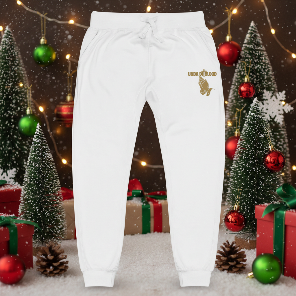 Introducing the Brand Unda Di Blood A Praying Hand Embroidery Unisex fleece sweatpants